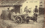 Laitière flamande (deux laitières, un homme et chien attelé)