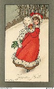 Joyeux Noël (jeune fille au manteau rouge avec un manchon de fourrure)