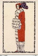 Mode(femme au manteau rouge bordé de fourrure blanche)