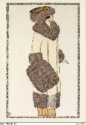 Mode(femme en manteau blanc bordé de fourrure, avec toque et manchon de fourrure)