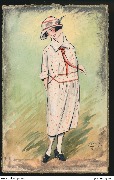 Corbugy 1919. Mode robe blanche à pois rouge