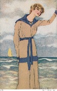 (femme en beige devant la mer)