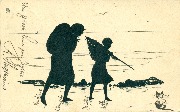 Silhouettes de femme au filet de pêche à la plage