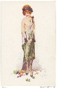 Femmes et Fruits. Femme debout sur un sol jonché de fruits