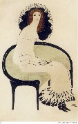 (Femme en blanc assise sur un siège Art Nouveau)