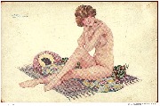 La Vénus Moderne. (Femme nue assise sur des coussins)