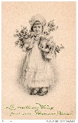 Les meilleurs Voeux pour une Heureuse Année (petite fille tenant 2 pots de fleurs)