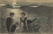 La sirène accostant un baigneur sur la plage