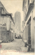 Malines. Tour Saint-Rombaut vue de la Rue des Béguins