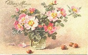 Vase à bouquet églantines et fruits secs