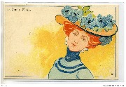 Femme au chapeau bleu à fleur