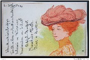 Femme au chapeau rose à plumes