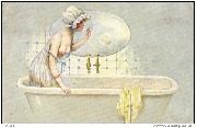 Les Plaisirs permis. Femme dans une baignoire soufflant une bulle