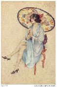Les Boudoirs de Verre. (Femme assise tenant une ombrelle japonaise)