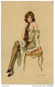 Modèles d'atelier. Femme aux longs cheveux assise sur un tabouret Louis XV
