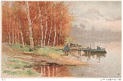 (Octobre - barques accostées près d'un bois en automne)