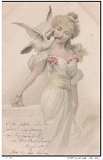 Jeune femme avec une colombe sur l'épaule