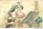 Deux dames devant un lutrin