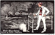 Red Star Line. Antwerp-Dover-New-York (jeune homme avec chemise rayée rouge au 1er plan)