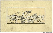 Red Star Line. Cinq bateaux à voile avec au loin un paquebot (dessin à la plume)