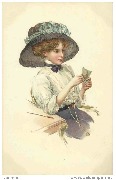 Jeune femme avec un grand chapeau, lisant une lettre