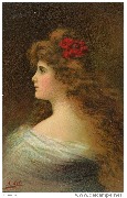 Portrait de femme en robe blanche - profil gauche
