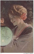 Femme avec une lanterne japonaise verte