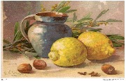 Citrons et noisettes devant un pichet