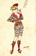 Femme debout fumant en pyjama écossais