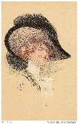 Femme blonde au chapeau orné de plumes d'autruche