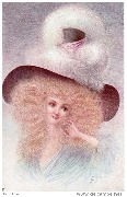 Femme au grand chapeau noir orné de plumes d'autruche blanches