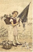 Jeune fille ouvrant ombrelle pleine de fleurs