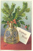 Joyeux Noël (branches de houx et sapin dans un vase doré)
