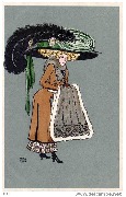 Femme à l'étole de fourrure, au grand chapeau avec une immense plume noire
