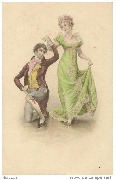 Danse sous l'Empire - Homme en redingote marron avec femme en vert