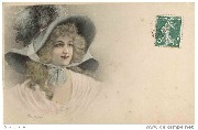 Femme au grand chapeau gris, vue de trois-quart