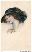 (Portrait d'une femme au chapeau bleu fonçé)