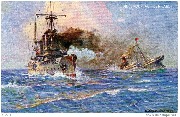 Der deutsche Kreuzer "Emden" versenkt im Indischen Ozean einen englischen Handelsdampfer (30 sept. 1914)