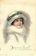 Joyeux Noël (jeune femme au chapeau décoré d'une guirlande et au col en hermine)