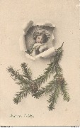 Joyeux Noël (jeune femme apparaissant dans un crevé au dessus d'une branche de sapin)