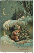 Joyeux Noël (dans la neige sous un ciel étoilé  un enfant illumine un sapin)