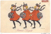 Bonne Année (3 patineuses en rouge avec toque et manchon de fourrure)