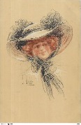 Femme rousse au chapeau blanc, de façe