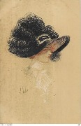 Femme rousse au grand chapeau noir