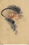Femme blonde au grand chapeau noir