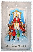 Vive St Nicolas(St Nicolas assis sur le trône et 4 enfants)