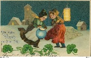 Die besten Wünsche zum neuen Jahre (2 fillettes avec des lanternes)
