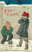 Prosit Neujahr! (2 enfants viennent de peindre Prosit Neujahr sur un mur)