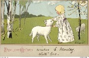 Fröhliche Ostern (enfant devant un agneau qu'il tient par son collier)
