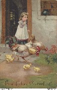 Ein frohes Osterfest (un coq, une poule et 4 poussins)